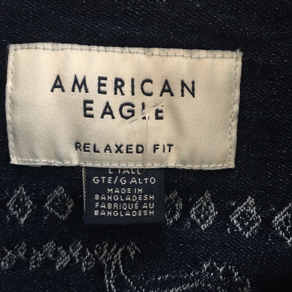 American Eagle Button Up Shirt Men's Size L Tall Blue Relaxed Bandana Paisley - Picture 11 of 16